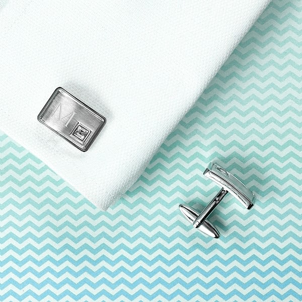 Personalised Brushed Silver Cufflinks With Crystal