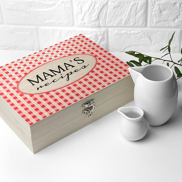 Personalised Gingham Red Recipe Box