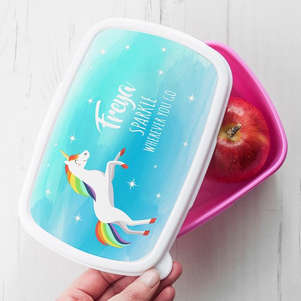 Personalised Rainbow Unicorn Lunch Box