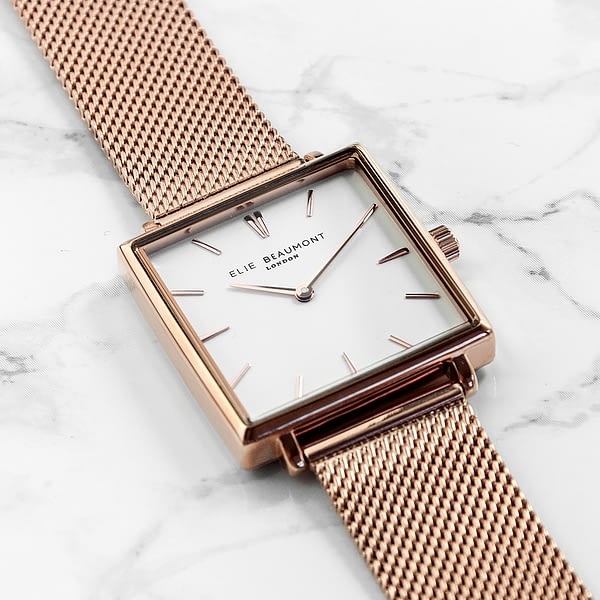 Personalised Rose Gold Metallic Square Watch