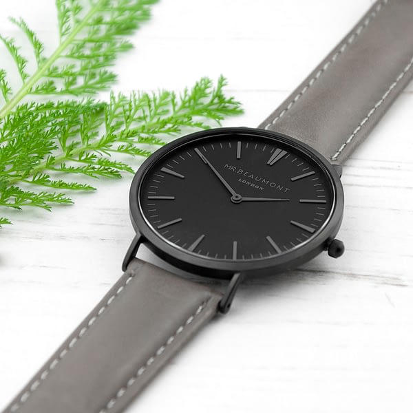 Men's Modern-Vintage Personalised Watch With Black Face in Ash