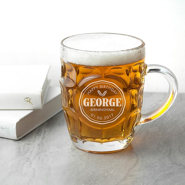 Personalised Happy Birthday Dimpled Beer Glass