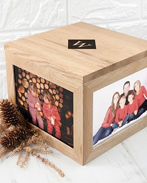 Oak Photo Keepsake Box with Initials