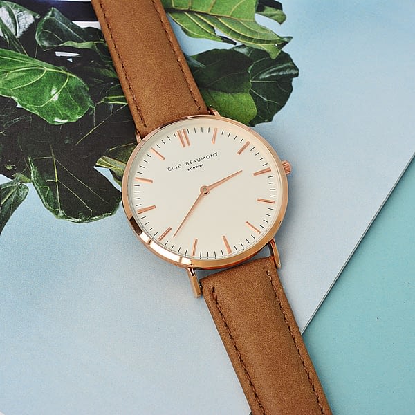 Modern - Vintage Personalised Leather Watch in Camel