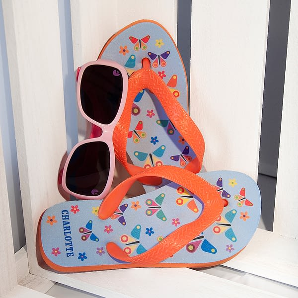 Fluttering Butterfly Child's Personalised Flip Flops