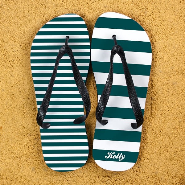 Striped Personalised Flip Flops in Teal