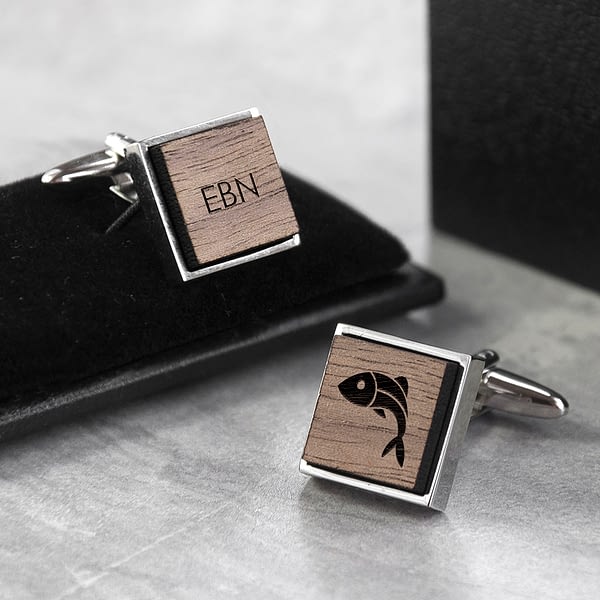 Iconic Hobbies Engraved Square Walnut Cufflinks