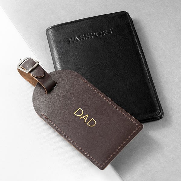 Personalised Brown Foiled Leather Luggage Tag