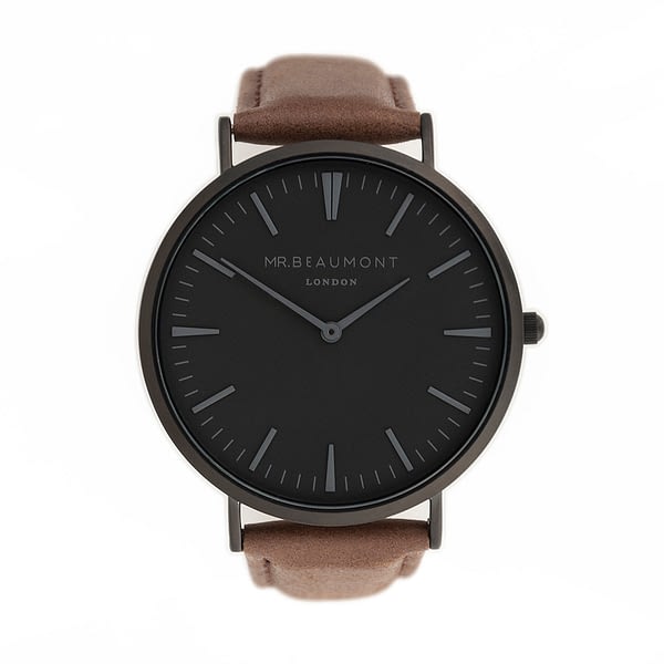 Men's Modern-Vintage Personalised Watch With Black Face in Brown