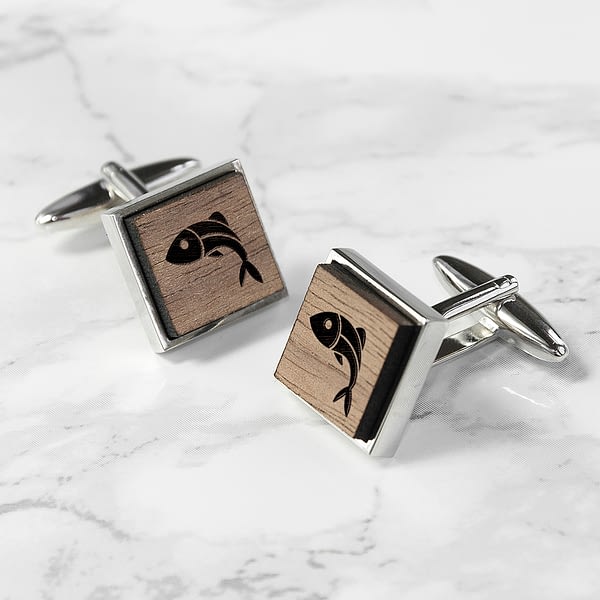 Iconic Hobbies Engraved Square Walnut Cufflinks