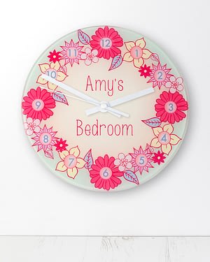 Flower Garland Personalised Little Girl's Wall Clock