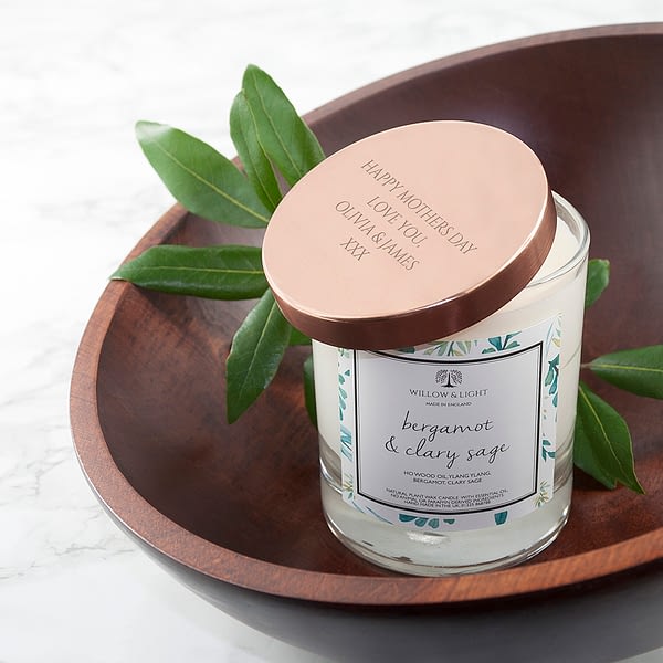 Personalised Bergamot & Clary Sage Candle With Copper Lid