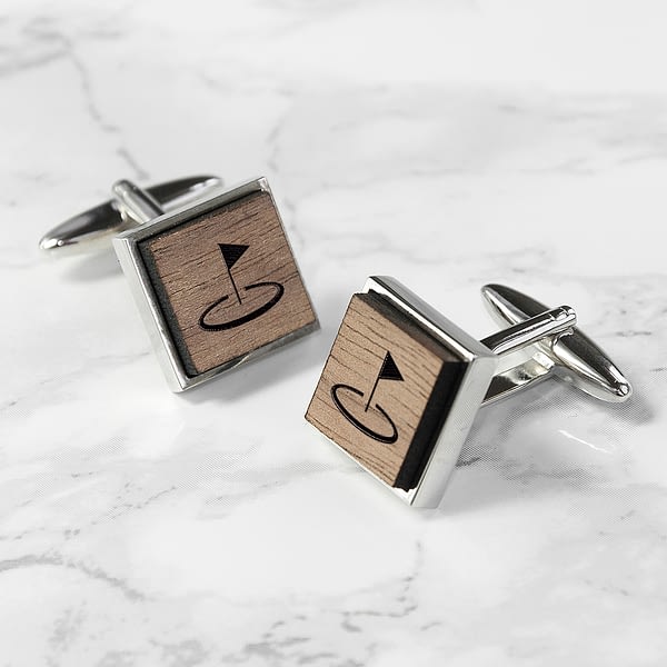 Iconic Hobbies Engraved Square Walnut Cufflinks