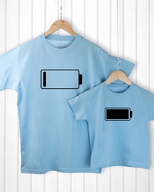 Personalised Daddy and Me Low Battery Blue T-Shirts