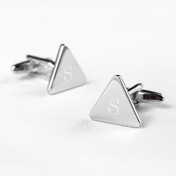 Personalised Rhodium Plated Triangle Cufflinks