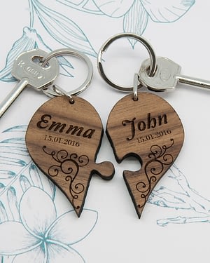 Couples' Romantic Joining Heart Keyring