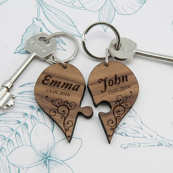 Couples' Romantic Joining Heart Keyring