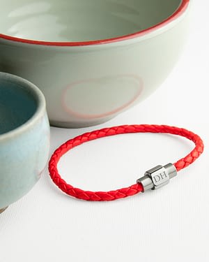 Personalised Unisex Woven Leather Bracelet In Scarlet Red