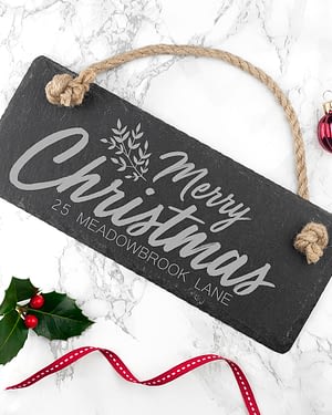 Personalised Merry Christmas Slate Hanging Sign