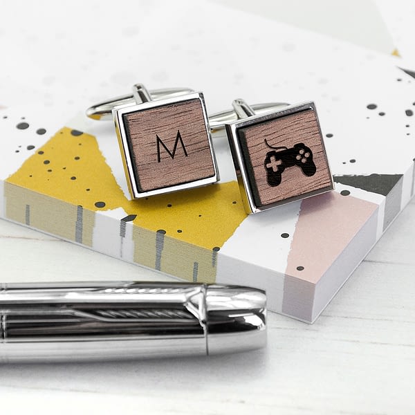 Iconic Hobbies Engraved Square Walnut Cufflinks