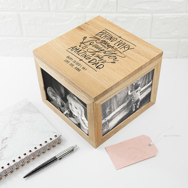 Personalised A Truly Amazing Dad Oak Photo Keepsake Box