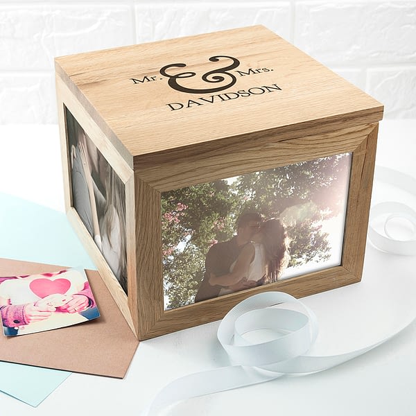 Classic Mr & Mrs Oak Photo Keepsake Box