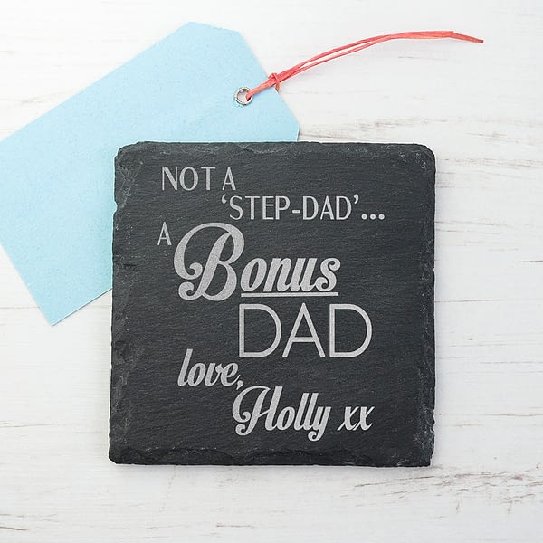 A Bonus Dad Square Slate Keepsake