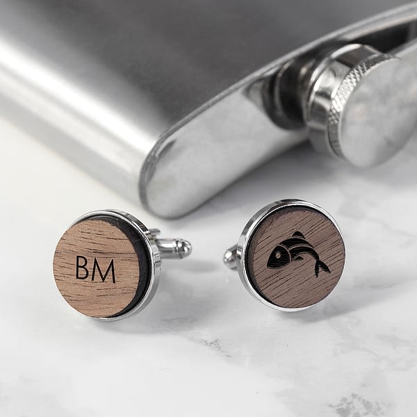 Iconic Hobbies Engraved Round Walnut Cufflinks