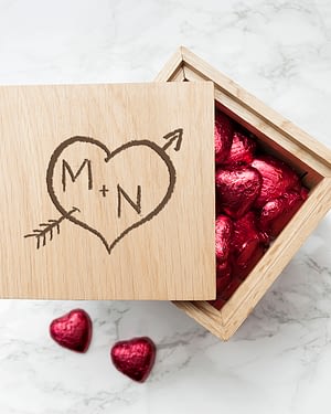 Personalised Carved Heart Oak Photo Cube