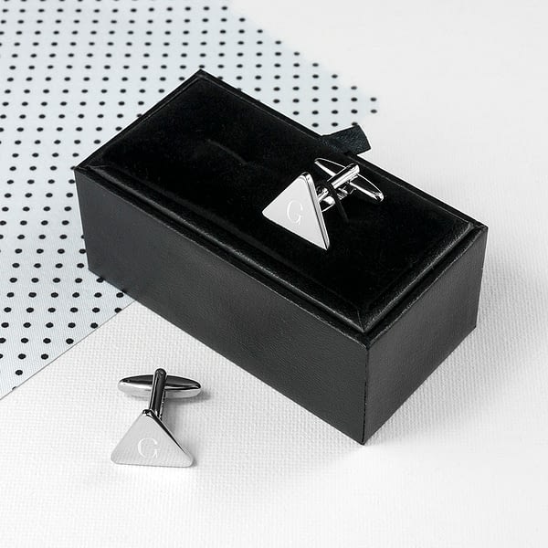 Personalised Rhodium Plated Triangle Cufflinks