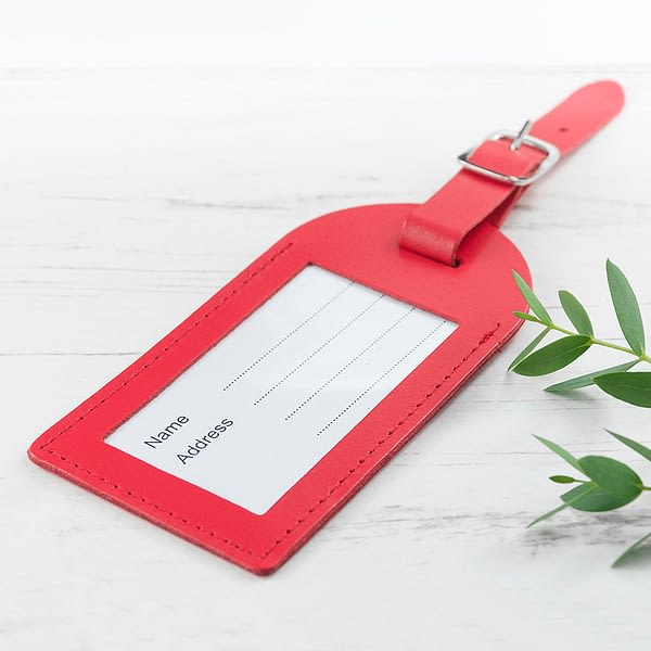 Personalised Red Foiled Leather Luggage Tag