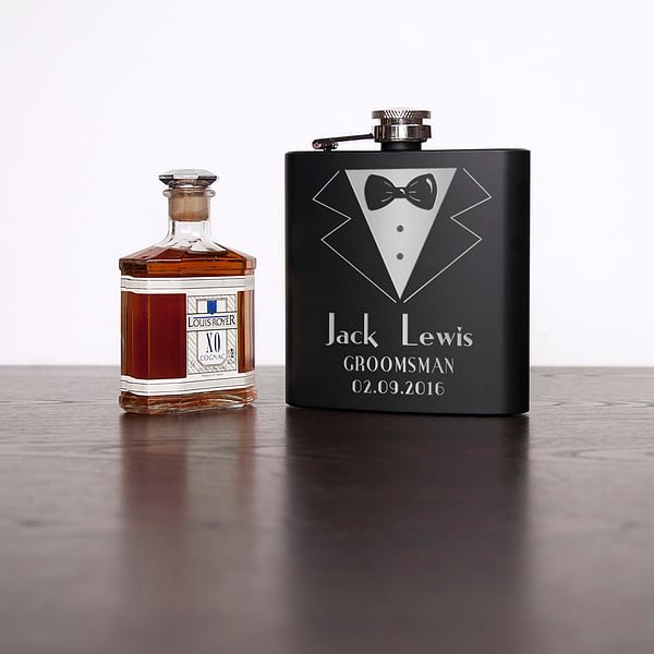 Thank You For Being My Groomsman Personalised Black Matte Hip Flask