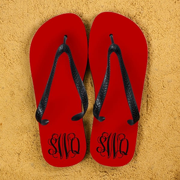 Monogrammed Flip Flops in Red and Grey