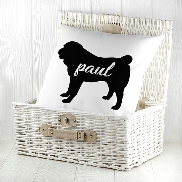 Personalised Pug Silhouette Cushion Cover