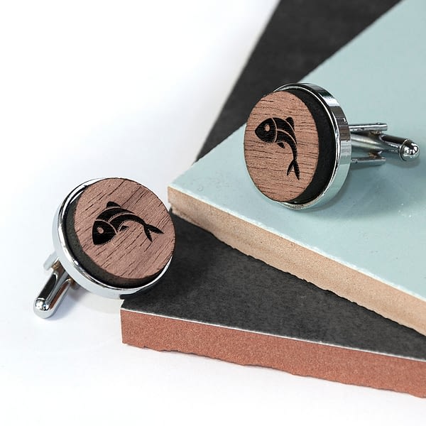 Iconic Hobbies Engraved Round Walnut Cufflinks