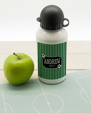 Boys Football Striped Personalised Water Bottle