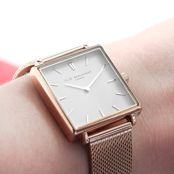 Personalised Rose Gold Metallic Square Watch