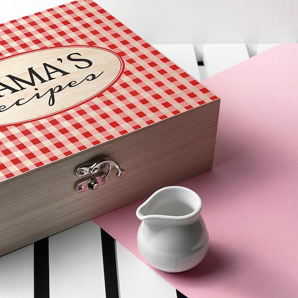 Personalised Gingham Red Recipe Box