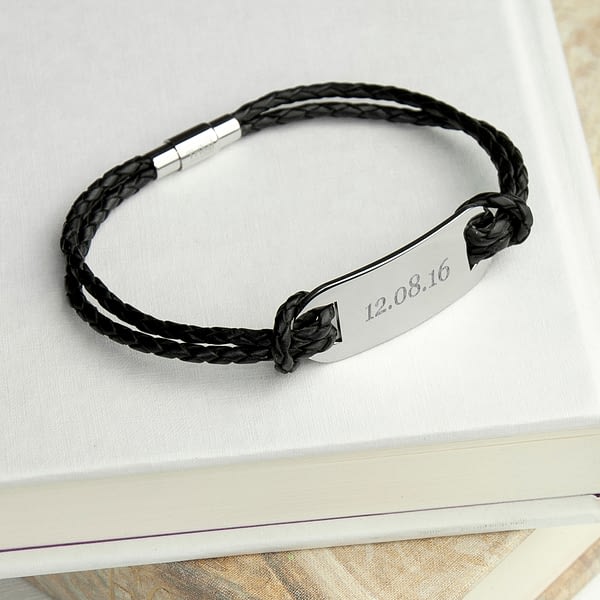 Personalised Men's Statement Leather Bracelet in Black