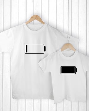 Personalised Daddy and Me Low Battery White T-Shirts