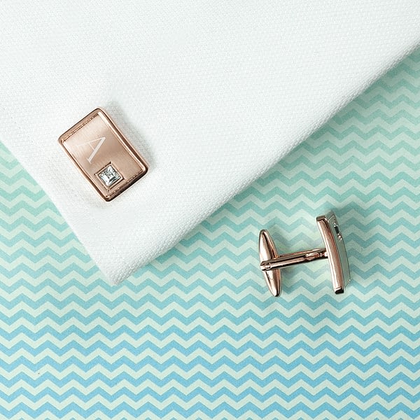 Personalised Rose Gold Plated Cufflinks With Crystal