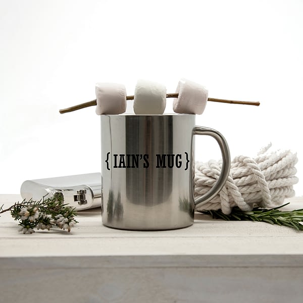 Personalised Name with Swirl Brackets Silver Outdoor Mug