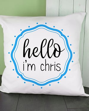 Personalised Hello Baby In Blue Frame Cushion Cover