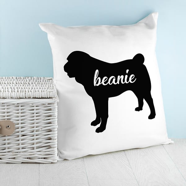 Personalised Pug Silhouette Cushion Cover