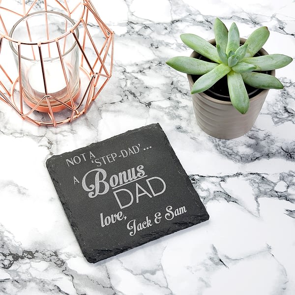 A Bonus Dad Square Slate Keepsake