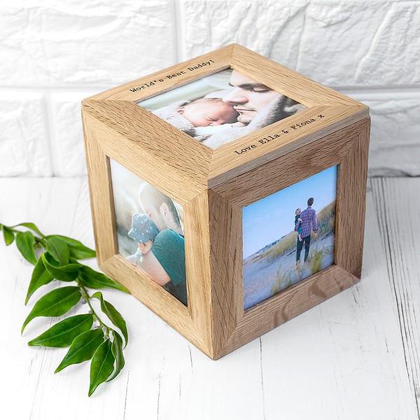 Personalised Oak Photo Cube Keepsake Box