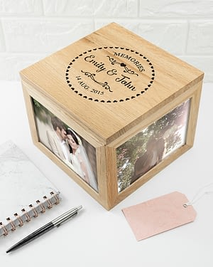 Couples' Oak Photo Keepsake Box with Heart Frame