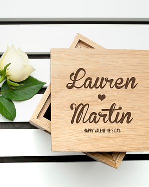 Personalised Couple's Names Oak Photo Cube