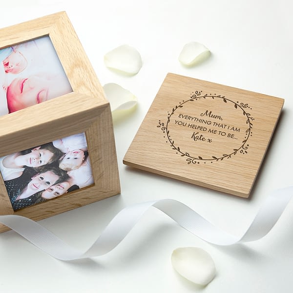 Personalised Thank You Mum Oak Photo Cube