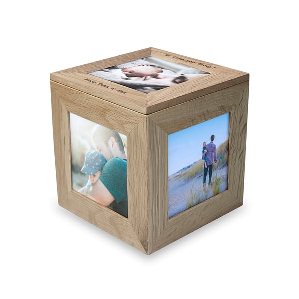 Personalised Oak Photo Cube Keepsake Box